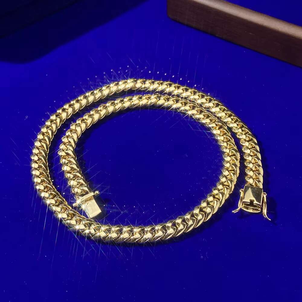 Hip Hop Miami 925 Sterling Silver 14K 18K Real Gold Plated High Polishing 6mm 8mm Cuban Link Chian Necklace for Men