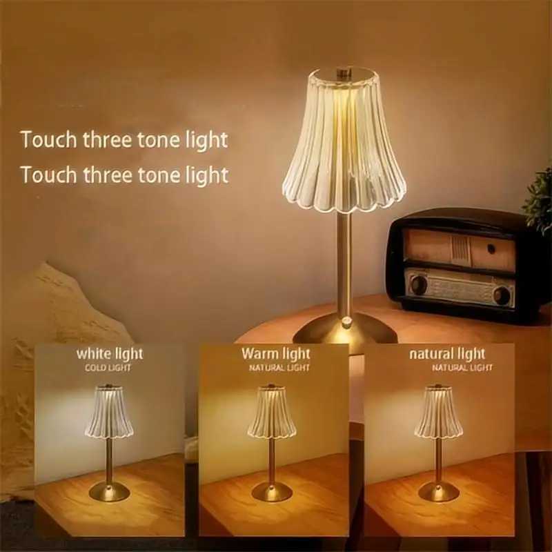 Horn LED Classic Touch Bedside Lamp USB Rechargeable 3 Color Dimmable Bedroom Living Room Wireless Table Lamp DecorationXJ250703