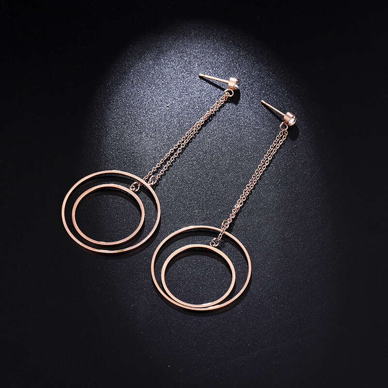 DHcollections Rose Gold Titanium Steel Hoop Earrings - Hollow Geometric Dangle Earrings for Women | Korean Fashion Two-Way Wear Ear Jewelry