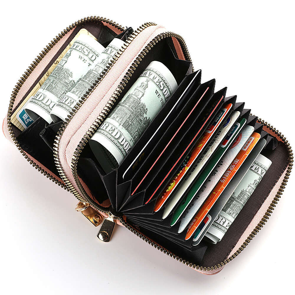 New Women's Short Double Zipper Accordion Card Holder Large Capacity Multi-Card Slot Multi-Function Compact Coin Purse