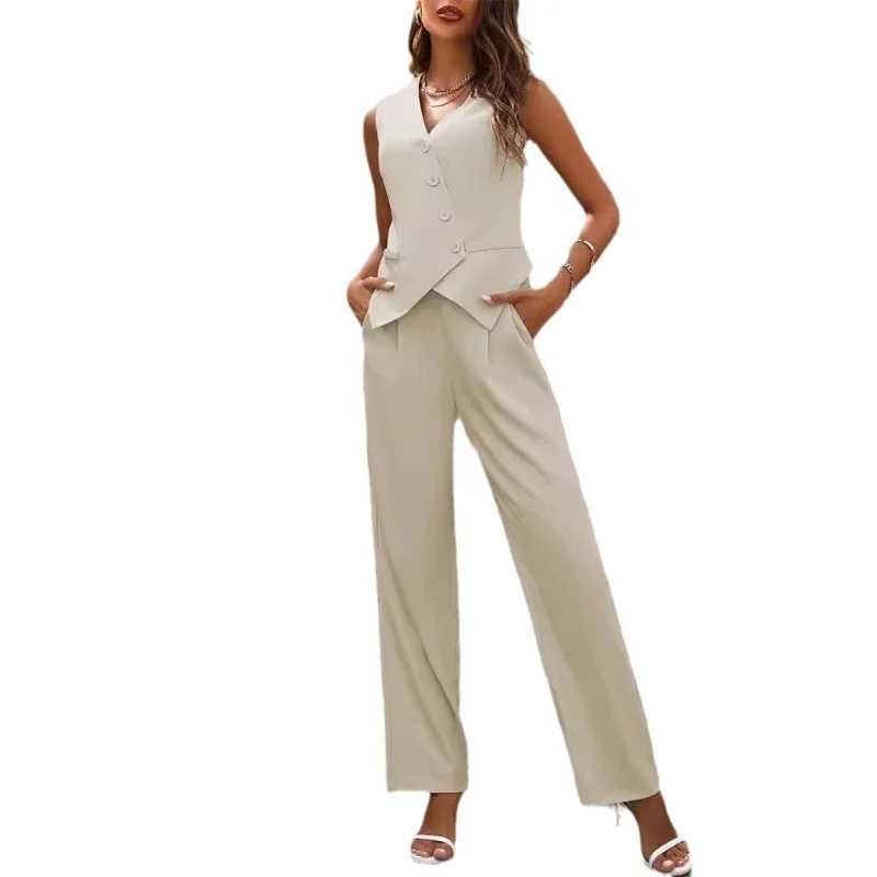 Two Piece Sets Women Pant Set V Neck Slveless Matching Sets Vests Tops Long Pants Blazer Straight Trousers Casual Strtwear X250704