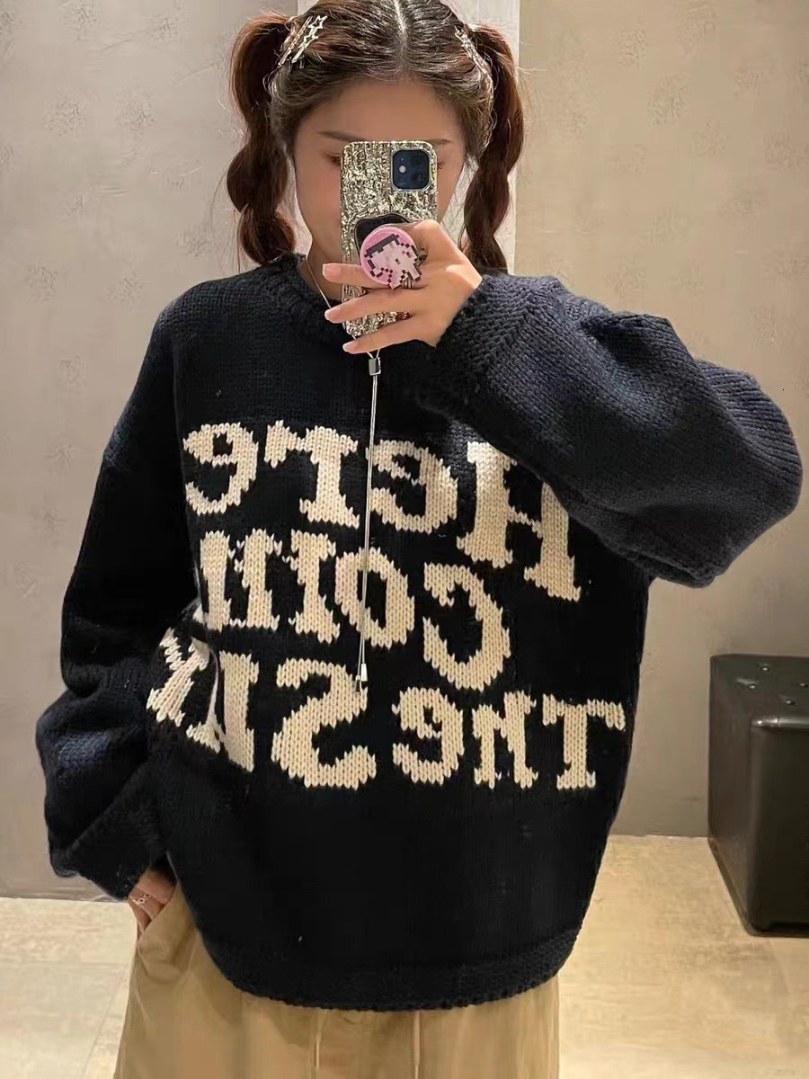 Orihara graphic printing Y2k knitted sweater hip-hop retro long sleeved fashionable punk streetwear Grunge Gothic Knitt Pullover 241014