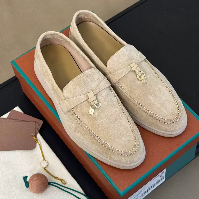 Top Designers Men Women Embellished Walk Suede Loafers Slippers Summer Couples Genuine Leather Casual Ltaly Shoes 18