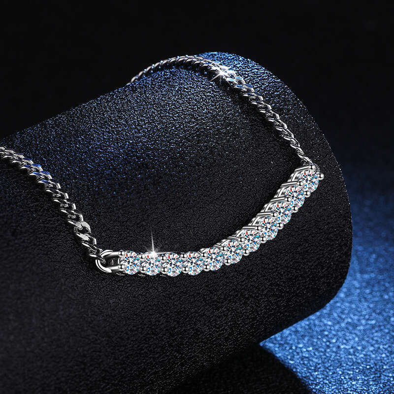 S925 Pure S925ier Korean S925tyle Cuban for Women D Color 2.2 caratS925 S925ingle Dia 20 PointS925 MoiS925S925anite Necklace 3fb