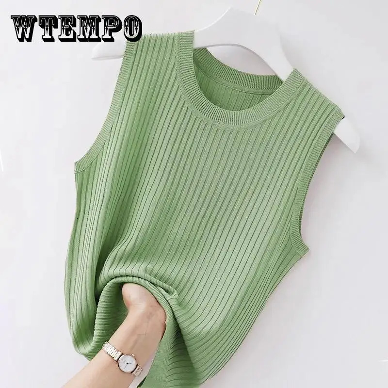WTEMPO Women Comfortable Solid Color Camisole Laides Summer Bottoming White Short Knitted Sleeveless Top 250704