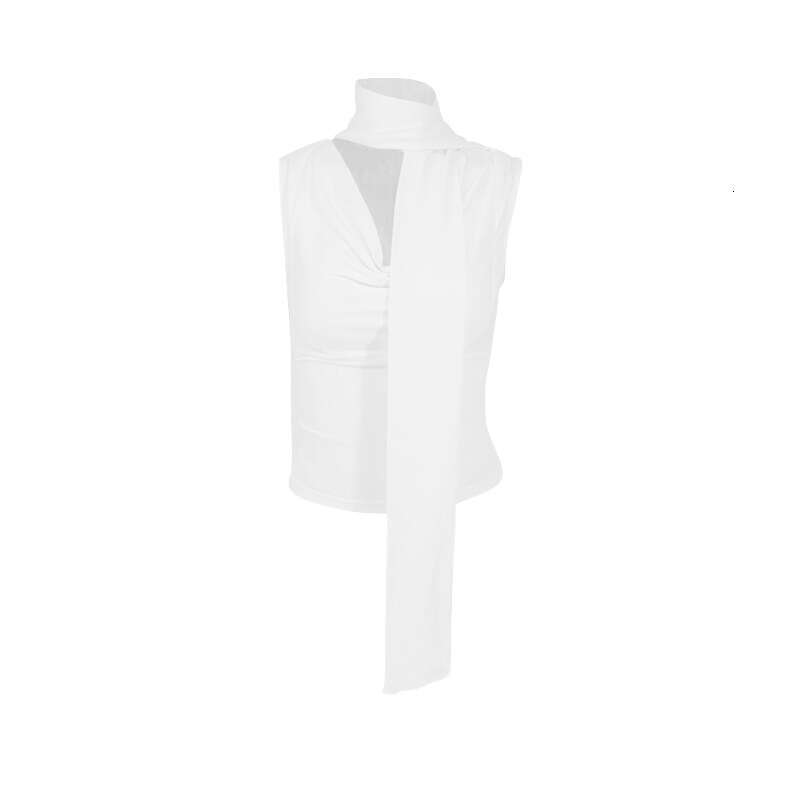 Ruffle Neck Sleeveless Vest for Women Summer Waist Slimming Sexy Fit Purple Tie Strap Top Outerwear 2025 Elegant Versatile New Trendy Fashion Ins