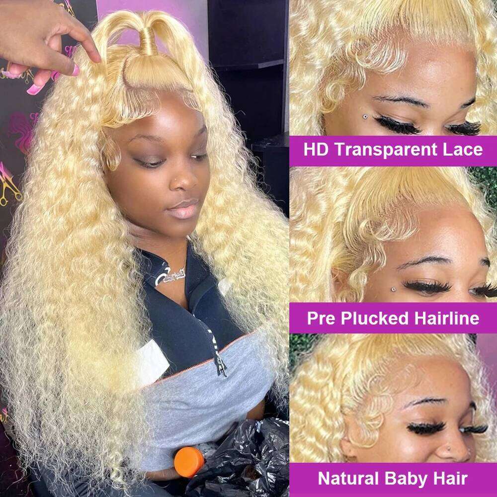 613 Honey Blonde 13x6 HD Transparen Loose Deep Wave Lace Frontal Wig 30 40 Inch 13x4 Curly Human Hair Wigs For Women