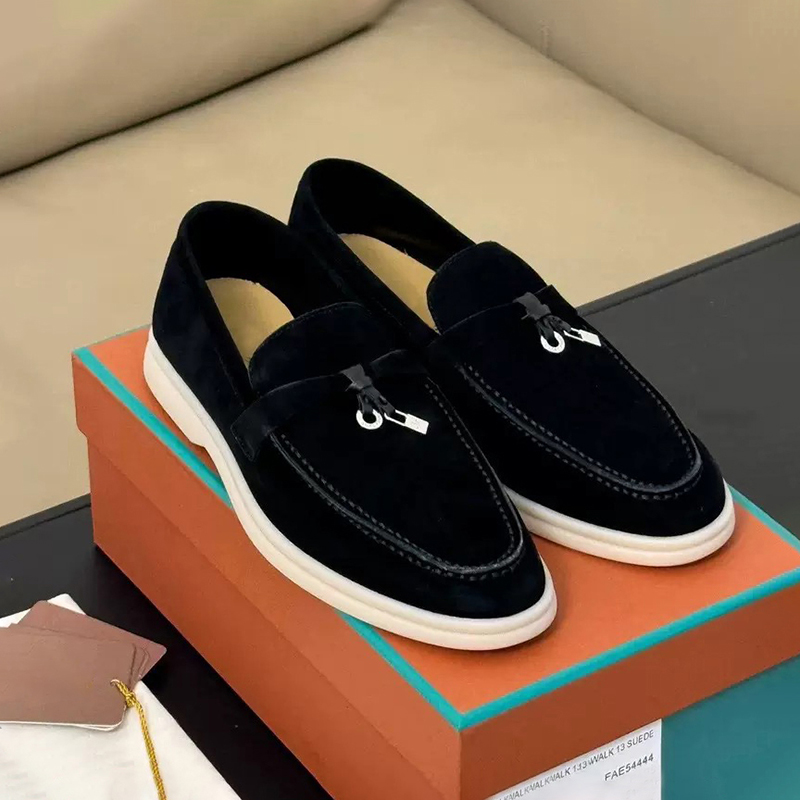 Top Designers Men Women Embellished Walk Suede Loafers Slippers Summer Couples Genuine Leather Casual Ltaly Shoes High quality men s shoes