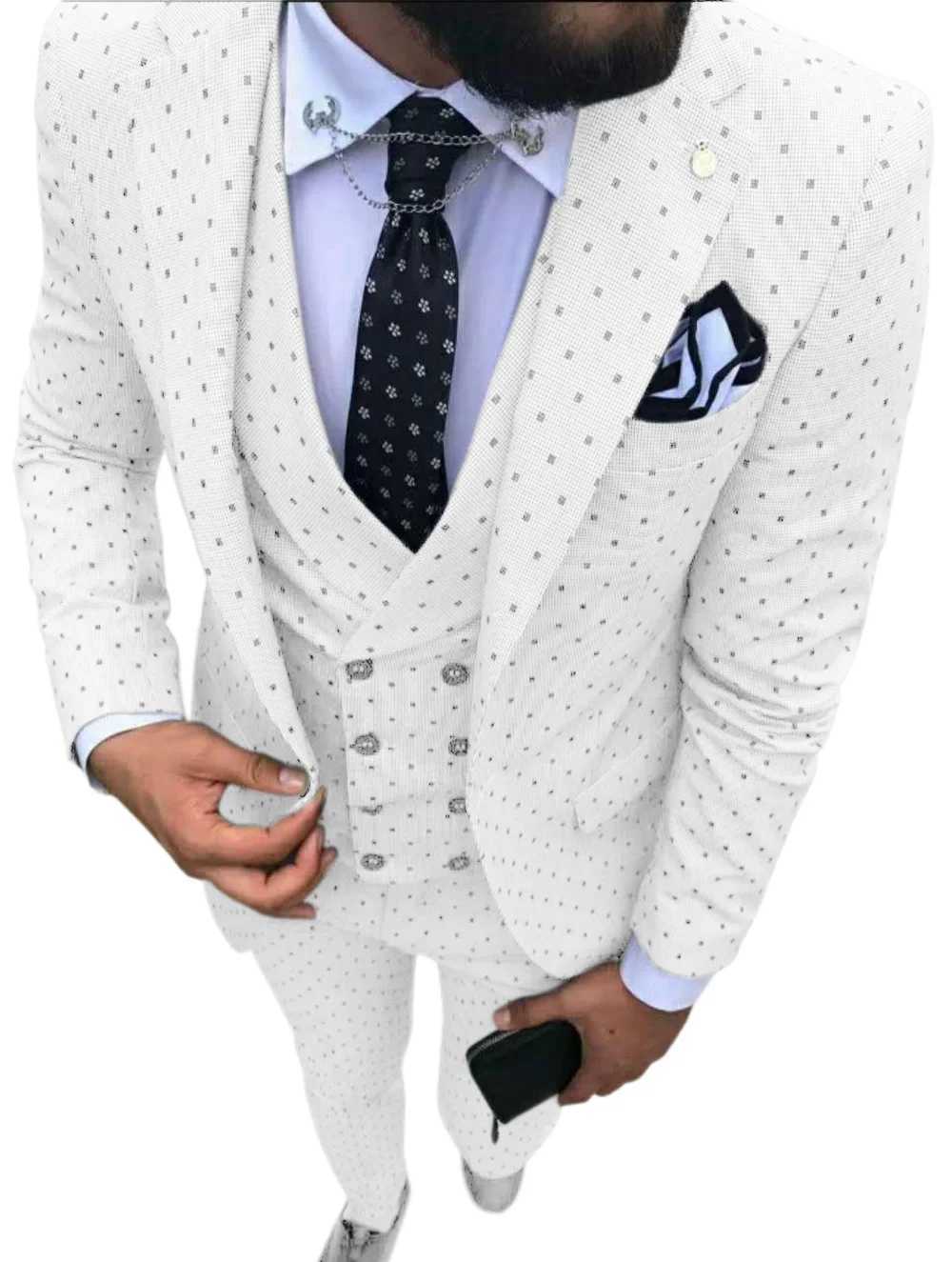 Mens Suits Wave Point Three Pieces Men Dress Suits Casual Commuter Office Business Suits For Wedding (Blazer+Vest+Pants) X250704