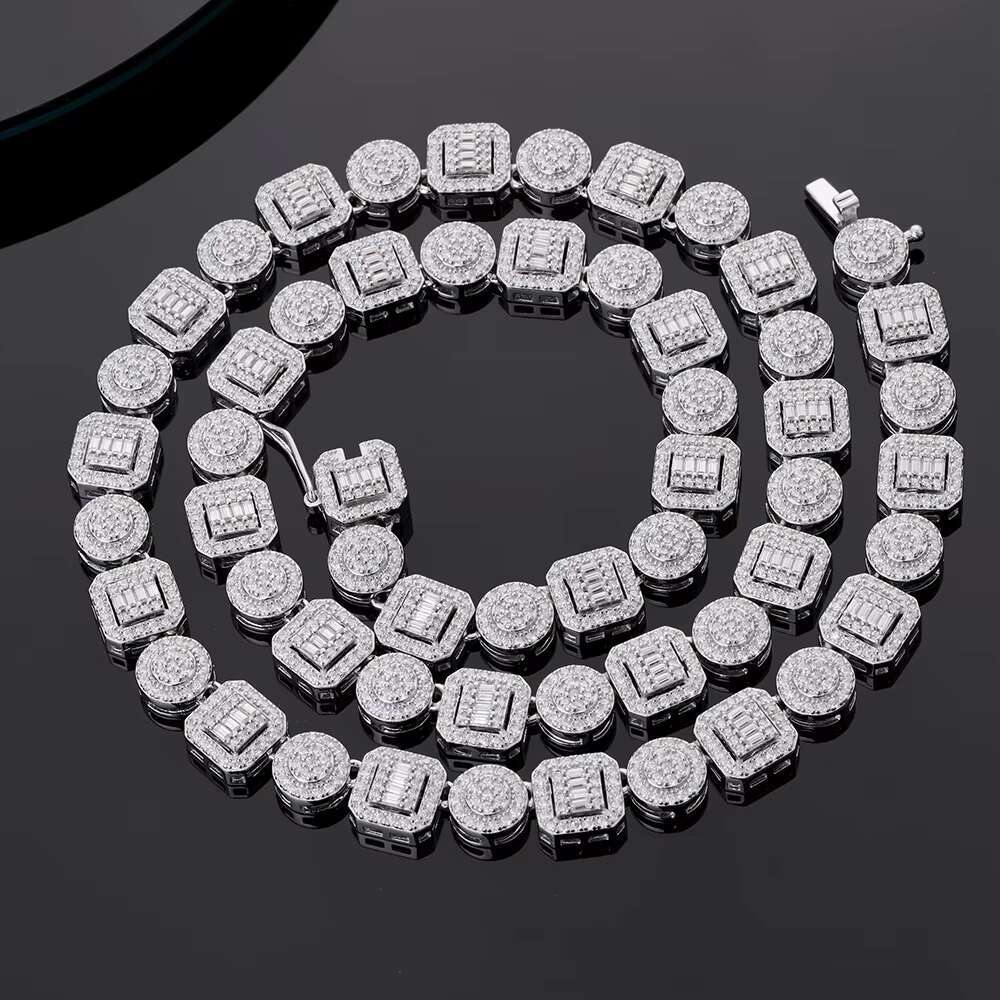 New Rapper Design Hiphop Fine Jewelry Sterling Silver Round Baguette VVS Moissanite Octagon Tier Chains for Men