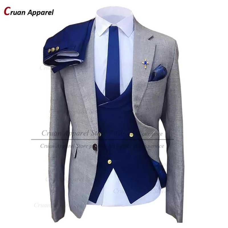 Formal Blazer Double Breasted Vest Pants 3 Pieces Tailored Business Gray Suits Men Slim Fit Prom Party Wedding Groom Suit Tuxedo X250704