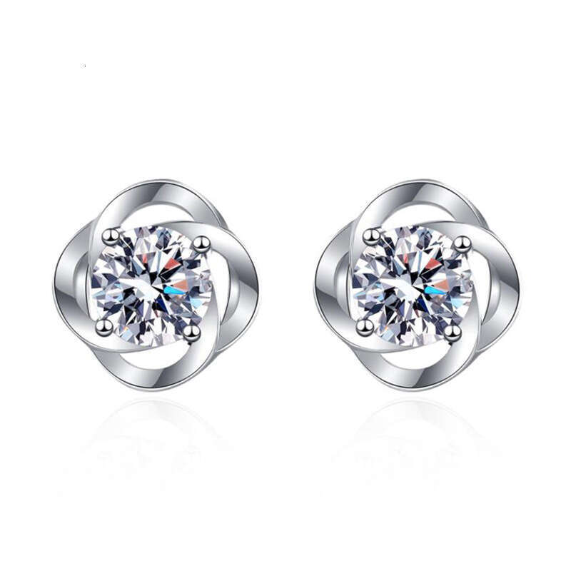 S925 Pure S925ier Four-Leaf Clover S925ame S925tyle EarringS925 50 PointS925 MoiS925S925anite S925tudS925 Women c1f