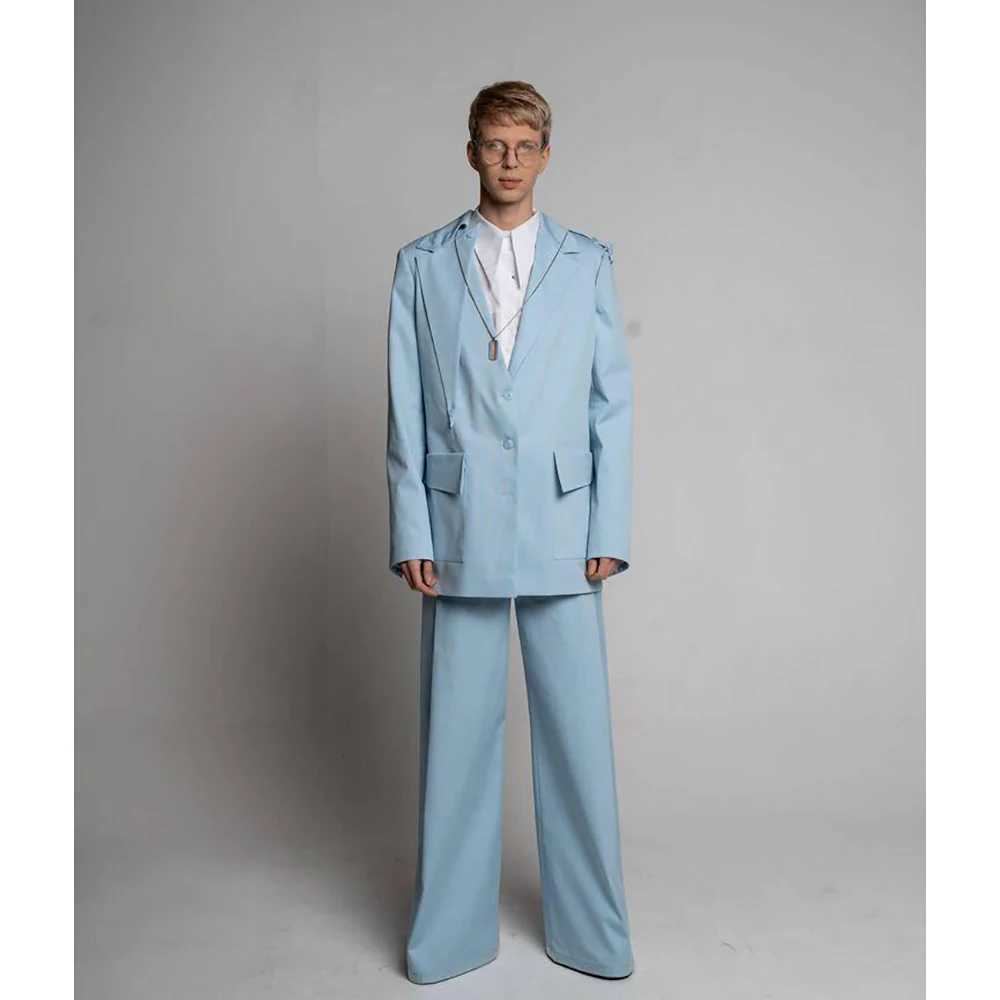 Summer Sky Blue Two-Pieces Suits for Men Gentleman Stylish Male Formal Outfit Single Breasted Blazer And Pants For Party X250704
