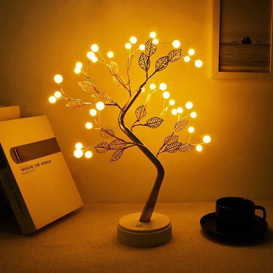 LED Pearl Tree Light Sleeping Creative Nightlight Bedroom Ins Girl Heart Bedhead Desk LampXJ250703
