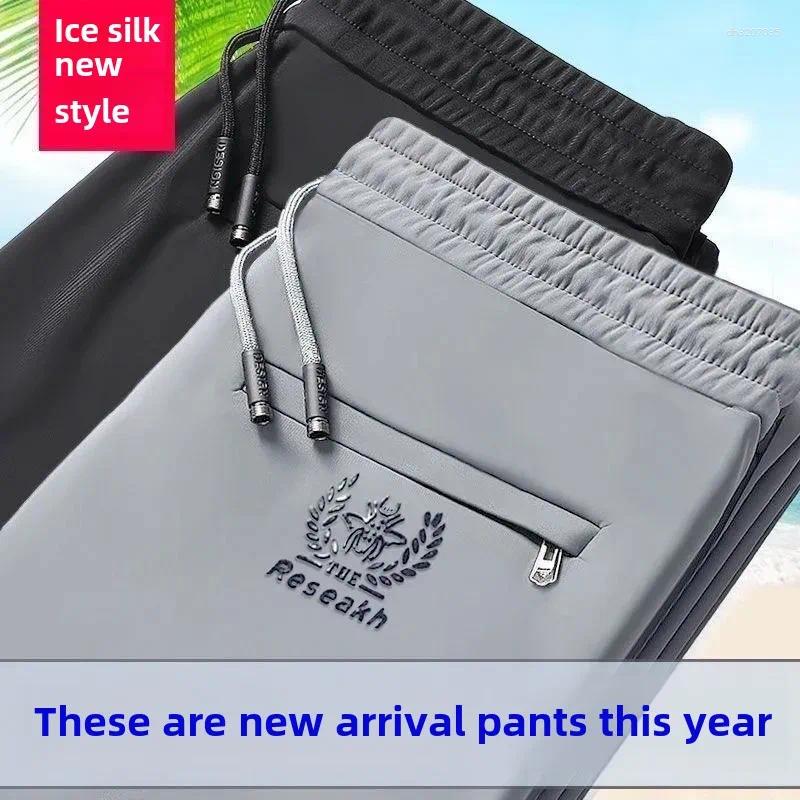Men's Pants Ice Silk Straight-leg Casual Business Long Trousers Quick-drying Trendy Slim Fit Sports