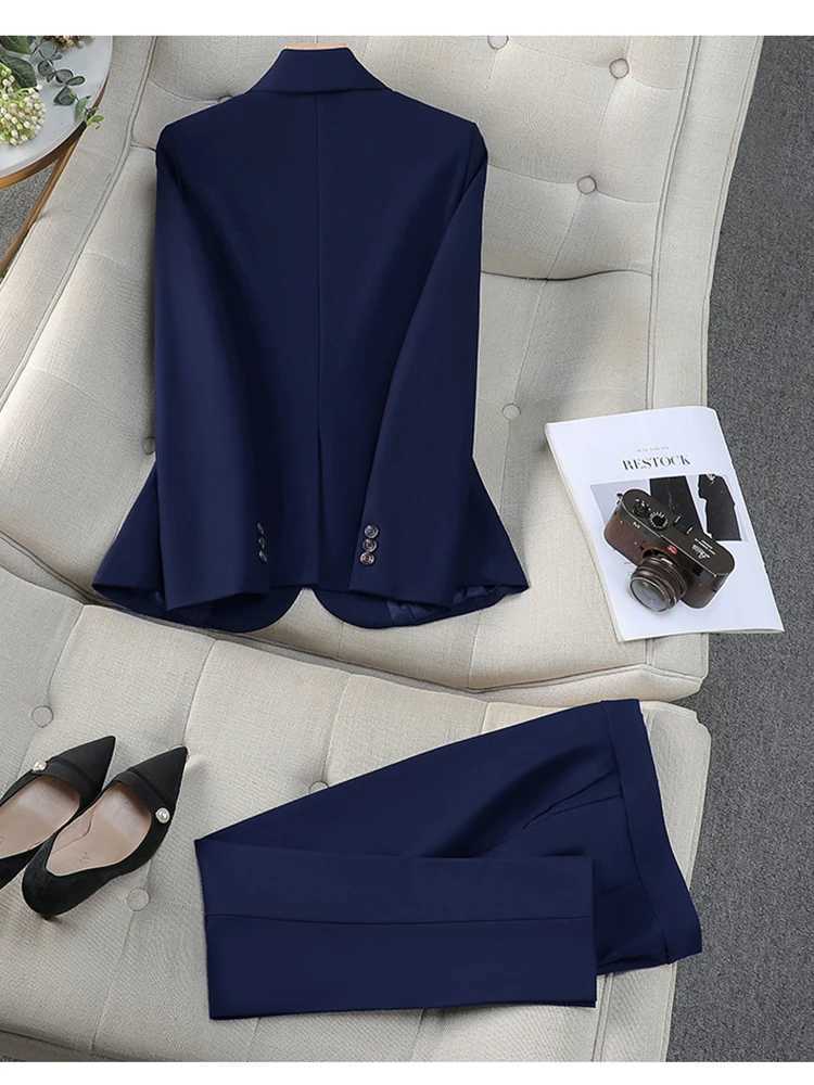 ZJYT Elegant Womens Suit Notched Blazer Trousers Set 2 Pieces Spring Long Slve Jacket Pants Sets Office Lady Work Outfit X250704