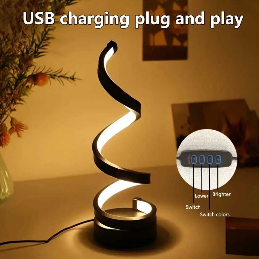 5V USB LED Table Lamp Modern Creative Spiral Desk Light 3 Colors Dimmable For Bedroom Living Room Office Bar Decoration Lighting XJ250703
