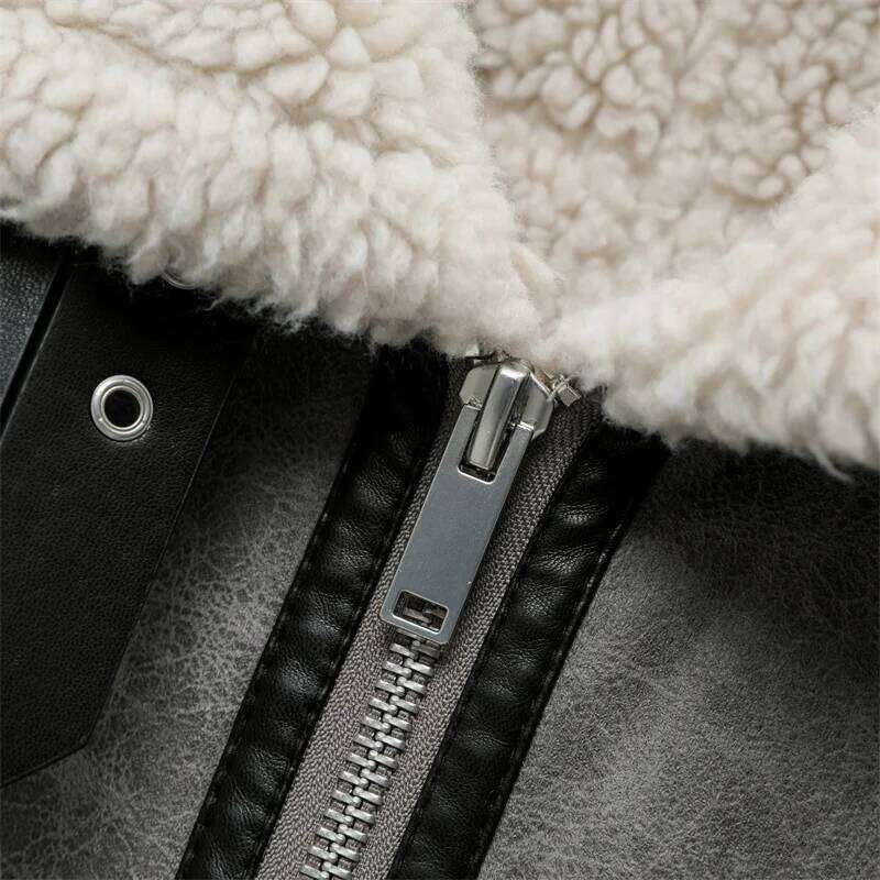 RARF 2024 New Gray Thick Lapel Fur One Fleece Double-Sided Warm Men's Motorcycle Jacket Top 250704