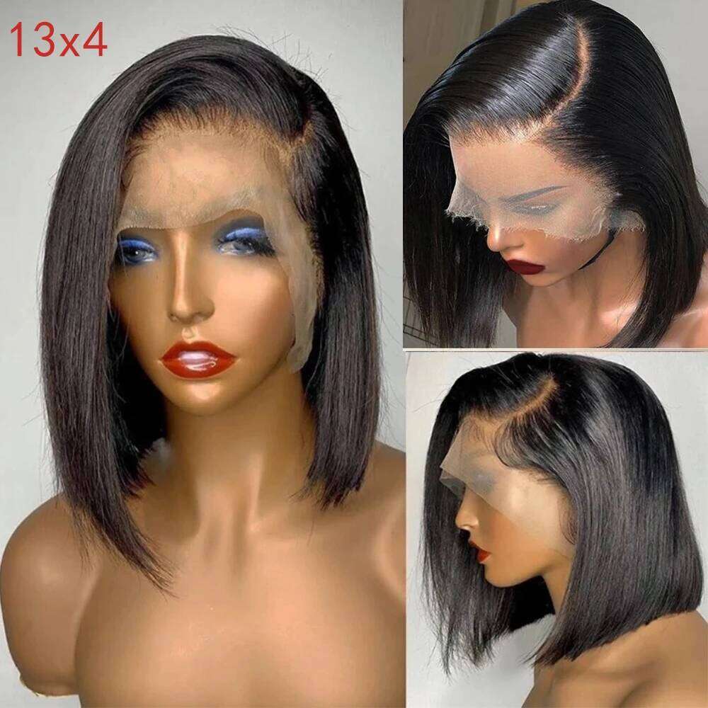 Straight Short 13x4 HD Frontal Human Hair Glueless Bob wig 4x4 Lace Closure Wigs For Women 180%