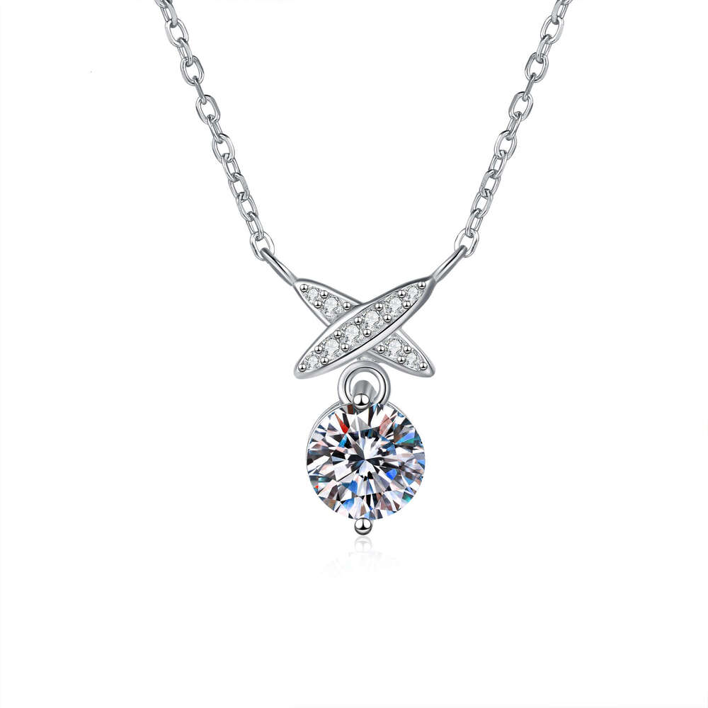 S925 Pure S925ier MoiS925S925anite Necklace for Women, Korean and JapaneS925e S925tyle, Unique DeS925ign, CroS925S925 Bow Pendant, Collarbone Chain 1f