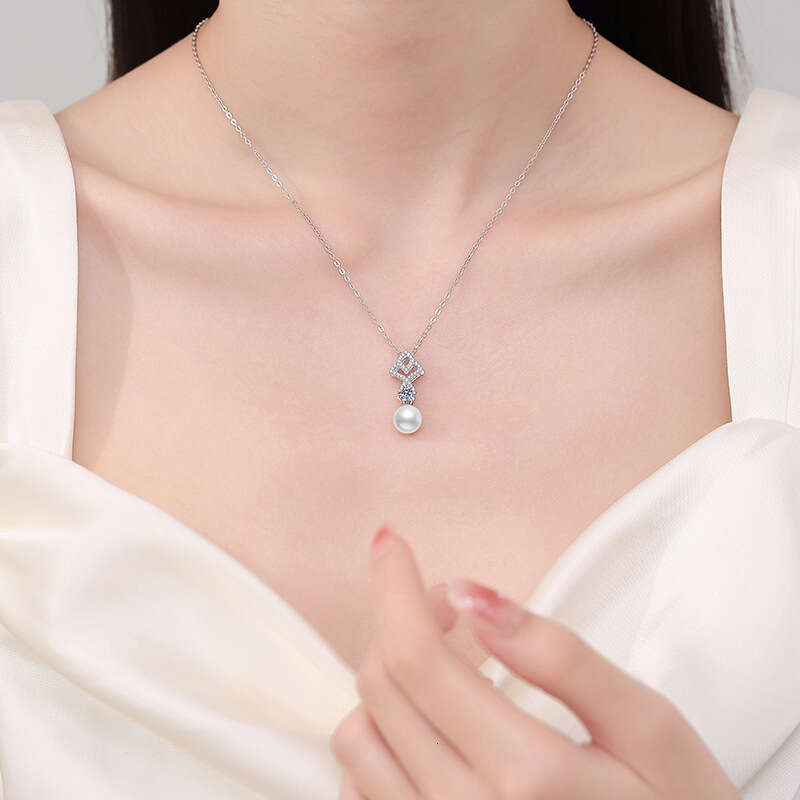 S925terling S925ier MoiS925S925anite Necklace Natural FreS925hwater Pearl 8mm Aurora Round Fan FiS925h Tail Pendant 80d