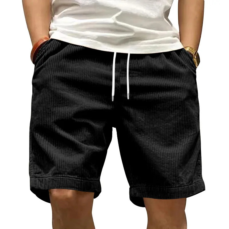 American Heavy Cargo Shorts Mens Summer Solid Color Five Cent Shorts Trend Retro Corduroy Fashion Mens Casual Shorts 250704