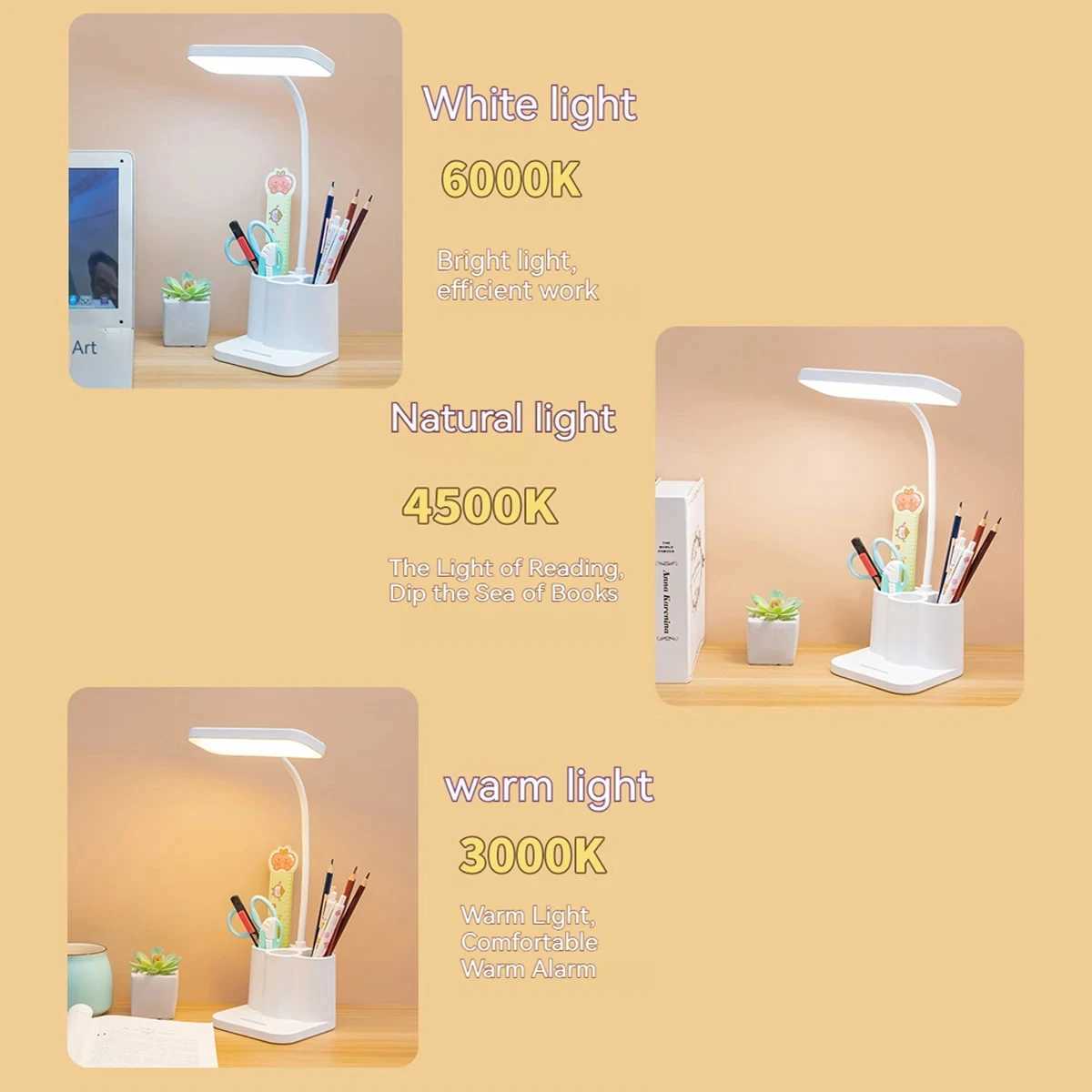 Table Lamp USB Touch Dimmable Night Light Student Dormitory Reading Eye Protection Bedroom Office LED USB Charge Desk Lamp XJ250703