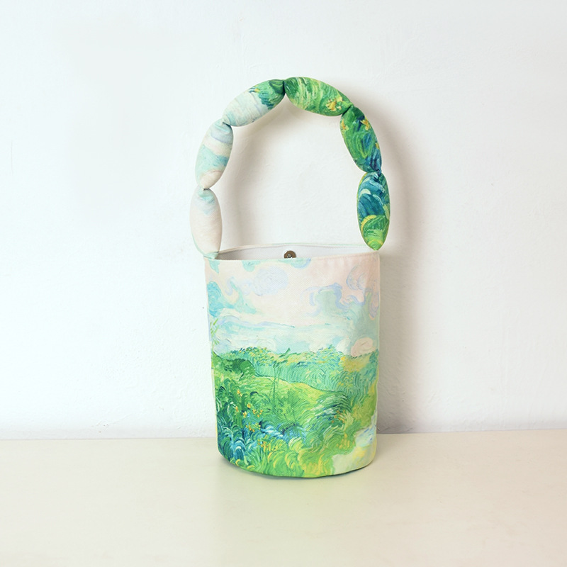 Free Shipping Designer Original New Van Gogh Wheat Field Starry Sky Sunflower Cotton Filled Bucket Bag Women's Handbag Miscellaneous Bag Outdoor 