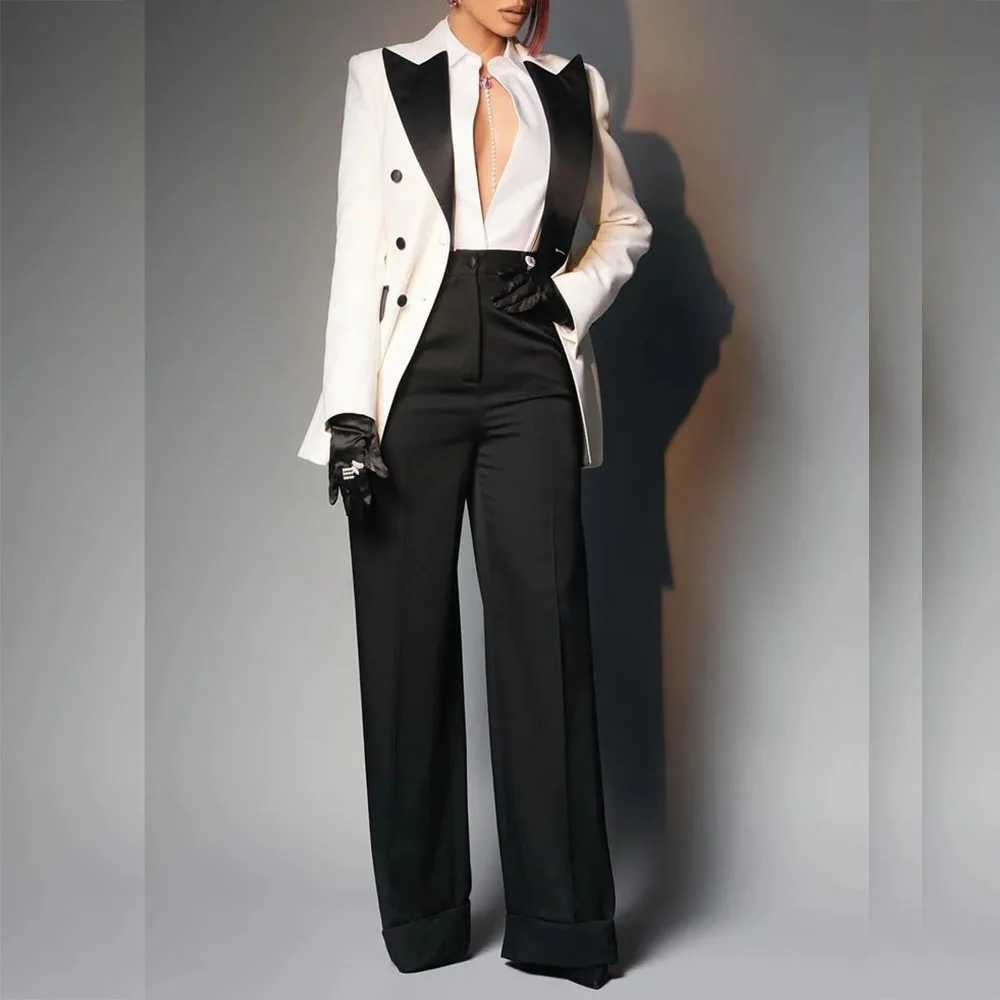 Elegant Womens Suits Blazer Luxury Double Breasted Peak Lapel Slim Fit Clothing Customized Office Lady 2 Piece Jacket Pants Set X250704