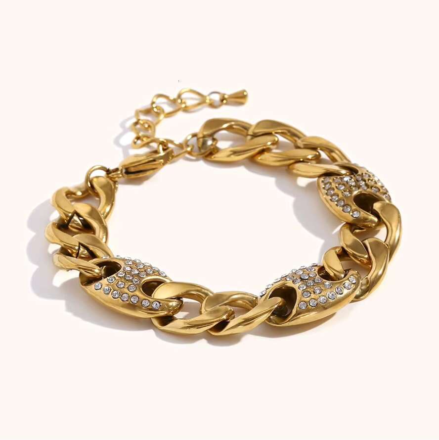 High Quality Cuban Link Unisex Bracelets With Diamond Pig Nose Lucky Charm Stainless Steel 18K Gold Plated Men Women Accessories