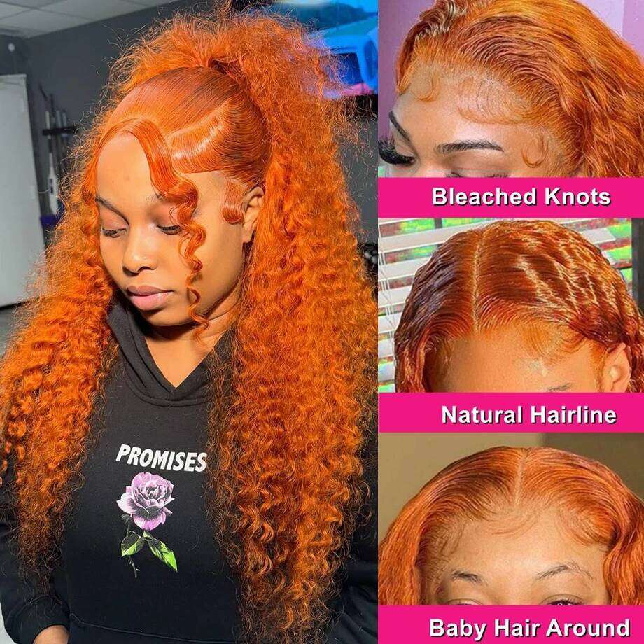 30 Inch Orange Ginger Human Hair Water 13x4 13x6 Hd Lace Deep Wave Frontal Wig Colored Transparent Curly Wigs For Women