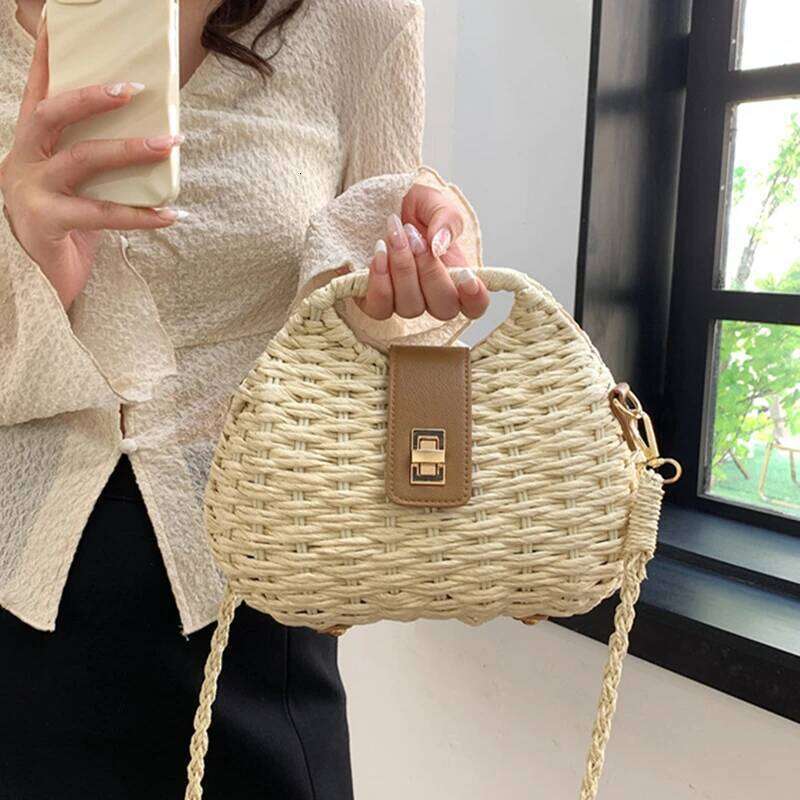 Summer Fashion Women Straw Vacation Beach Female Rattan Shoulder Crossbody Bag Design Small Ladies Woven Handbag