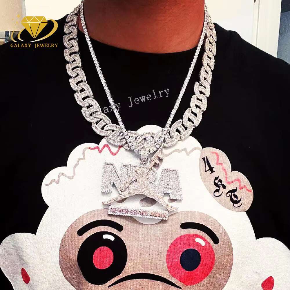 Pig Nose Moissanite Cuban Baguette Diamond 13mm Moissanite Cuban Chain Hip Hop Jewelry 18k Gold Plated Necklace 925 Silver Chain