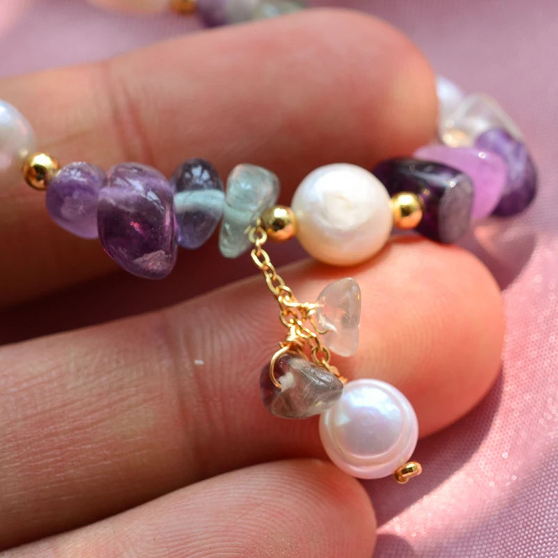 100% Natural Freshwater Pearl Purple Crystal 14K Gold Filled Female Charm Bracelet Jewelry For Women Christmas Gifts No Fade 250628