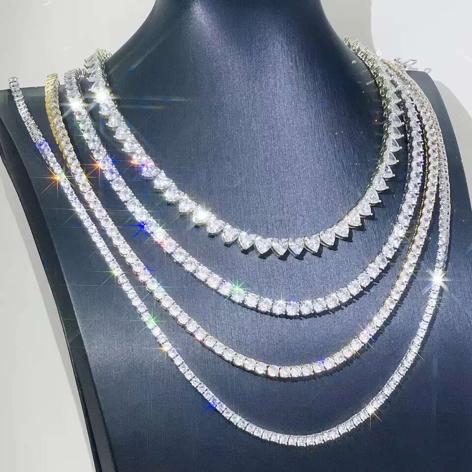 Hip Hop Iced Out D Color White VVS 925 Sterling Silver 4mm 16/18 Inches Moissanite Diamond Tennis Chain Necklace Jewelry