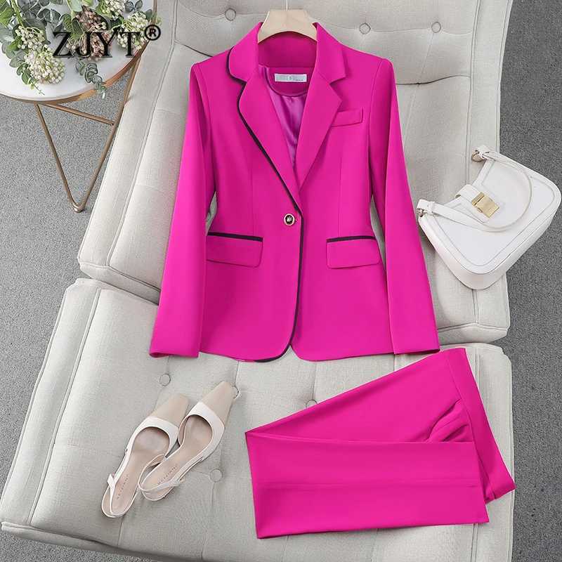 ZJYT Office Lady One Button Blazer Trousers Sets Womens Suit Pants Sets Elegant Conjuntos Para Mujeres 2 Piezas Business Outfit X250704