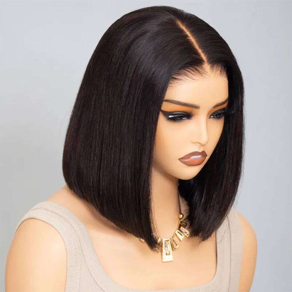 Wear And Short Bob Straight Lace Front Human Hair Wigs Ready To Go Glueless Wig For Black Women