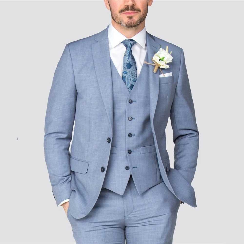 Light Blue Suits For Men Formal Party Business Blazer Wedding Groom Slim Fit 3 Piece Jacket Pants Costume Homme X250704