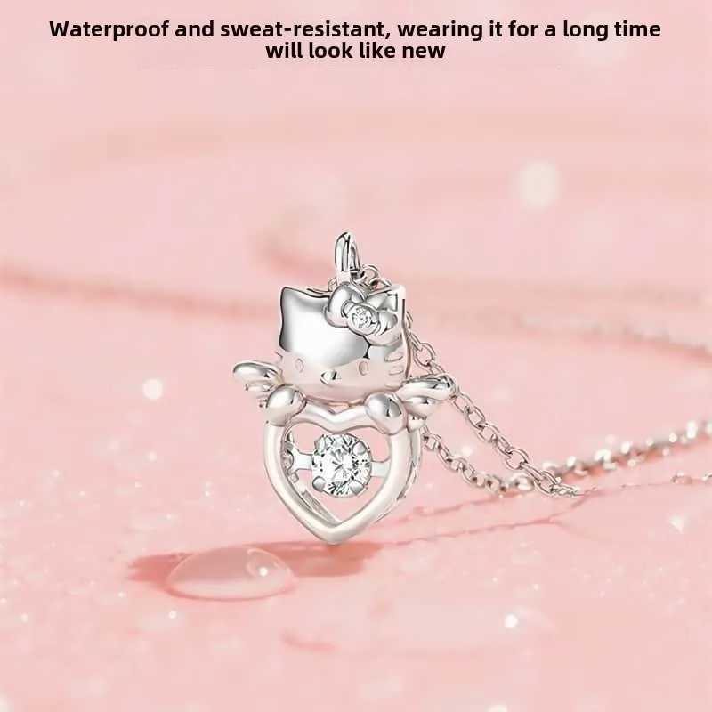Sanrio Hello Kitty 925 Silver Necklace Cartoon Personality Exquisite Anti-Allergic Pendant Jewelry Ladies Holiday Gift w250716
