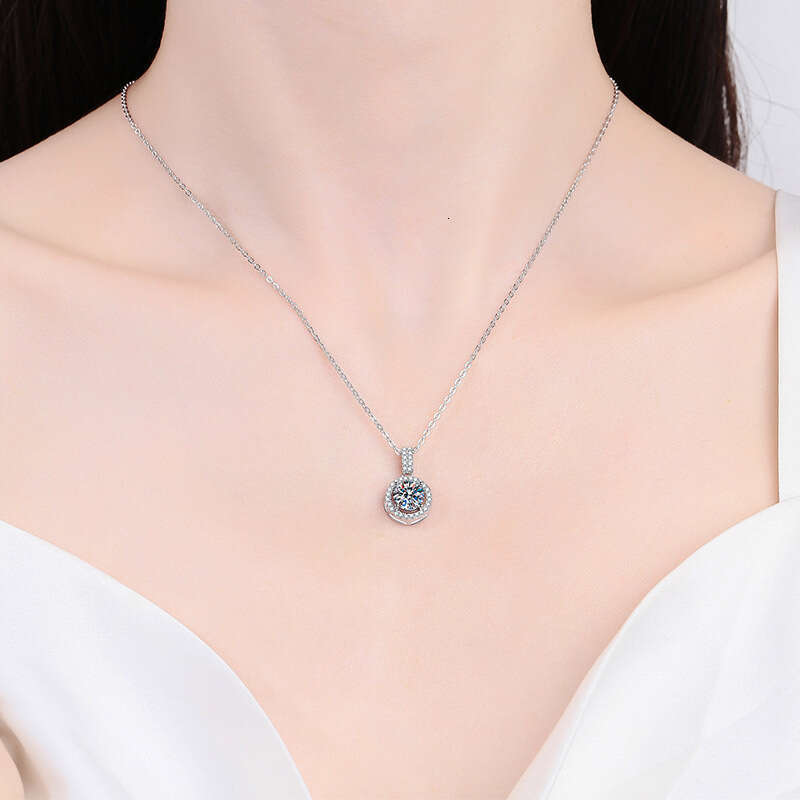 S925 Pure S925ier Micro Paved Full Dia Round Pendant Clavicle Chain for Women D Color 1 caratS925 MoiS925S925anite Necklace f9f