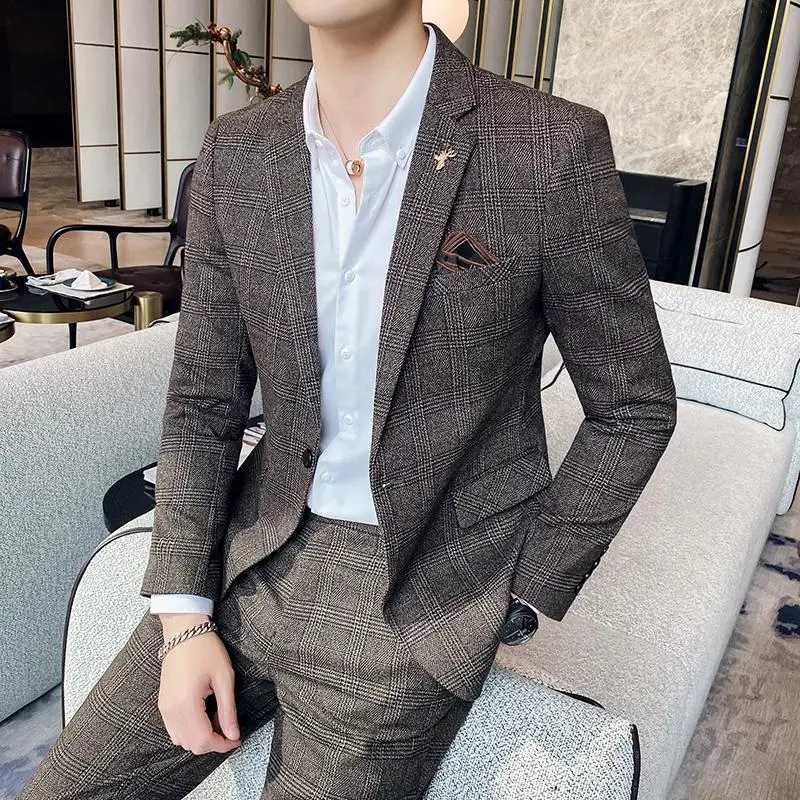 Mens Slim Fit Business Suit High Quality Boutique Fashion Two-Piece Set Handsome Trend Banquet Four Seasons Trousers Included X250704