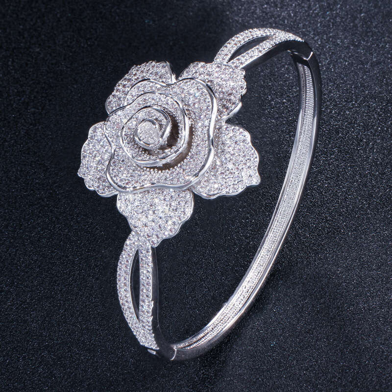 Trendy Jewelry for Women Fashion Creative Flower Bracelet Super Shiny Full Dia Zircon Bangle Hot Sale