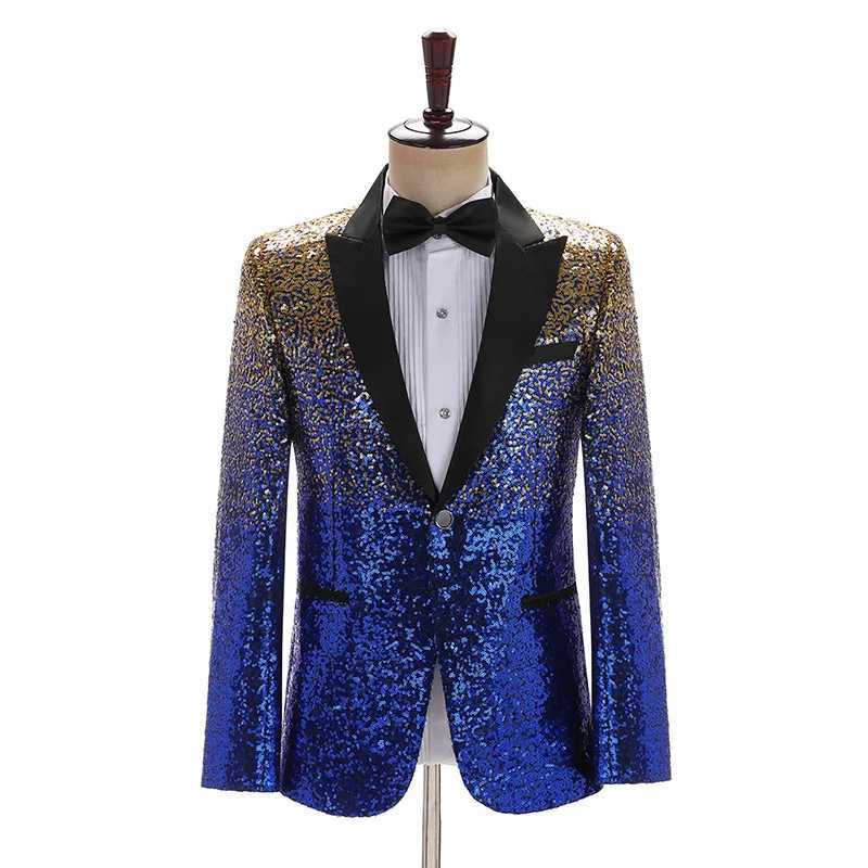 Mens Gradient Sequins Stage Runway Performance Clothing Colorful Suit Jacket Nightclub Suit Jacket X250704