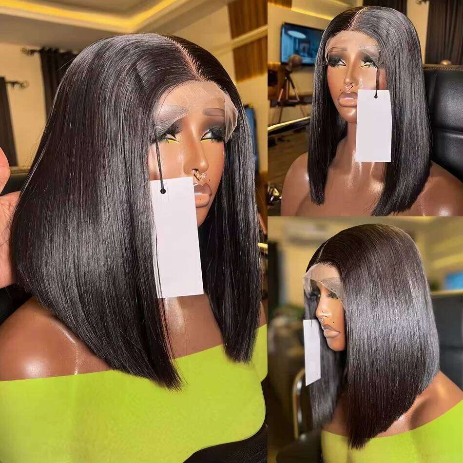 Short Straight Human Hair 13x4 Bob Front Wigs 180% Densit 12 Inch Brazilian 4x4 Closure Lace Frontal Wig For Women