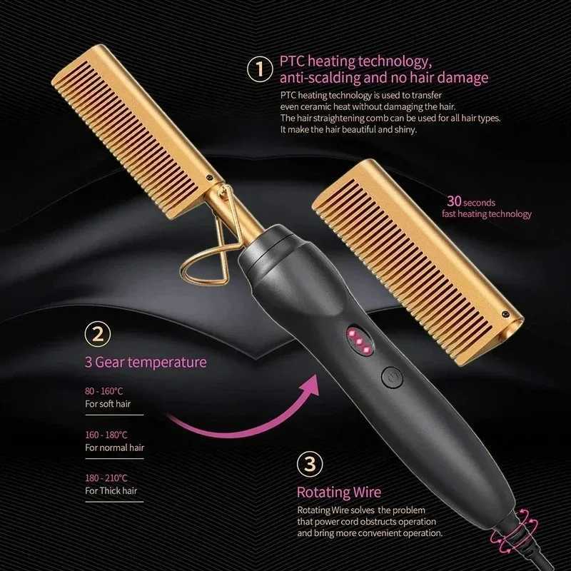Portable Ceramic Hair Curler Electric Hot Heating Comb Hair Straightener Curler Wet Dry Hair Straightening Hair Styling Tool M250704