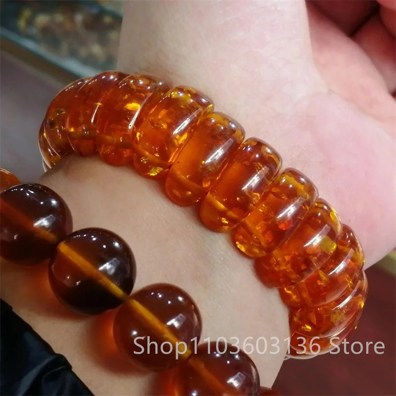 Natural Baltic Amber Flower Wide Bracelet Men Women Healing Jewelry Gemstone Bangle Floral Ambers Elastic Lucky Amulet Bracelets 250628