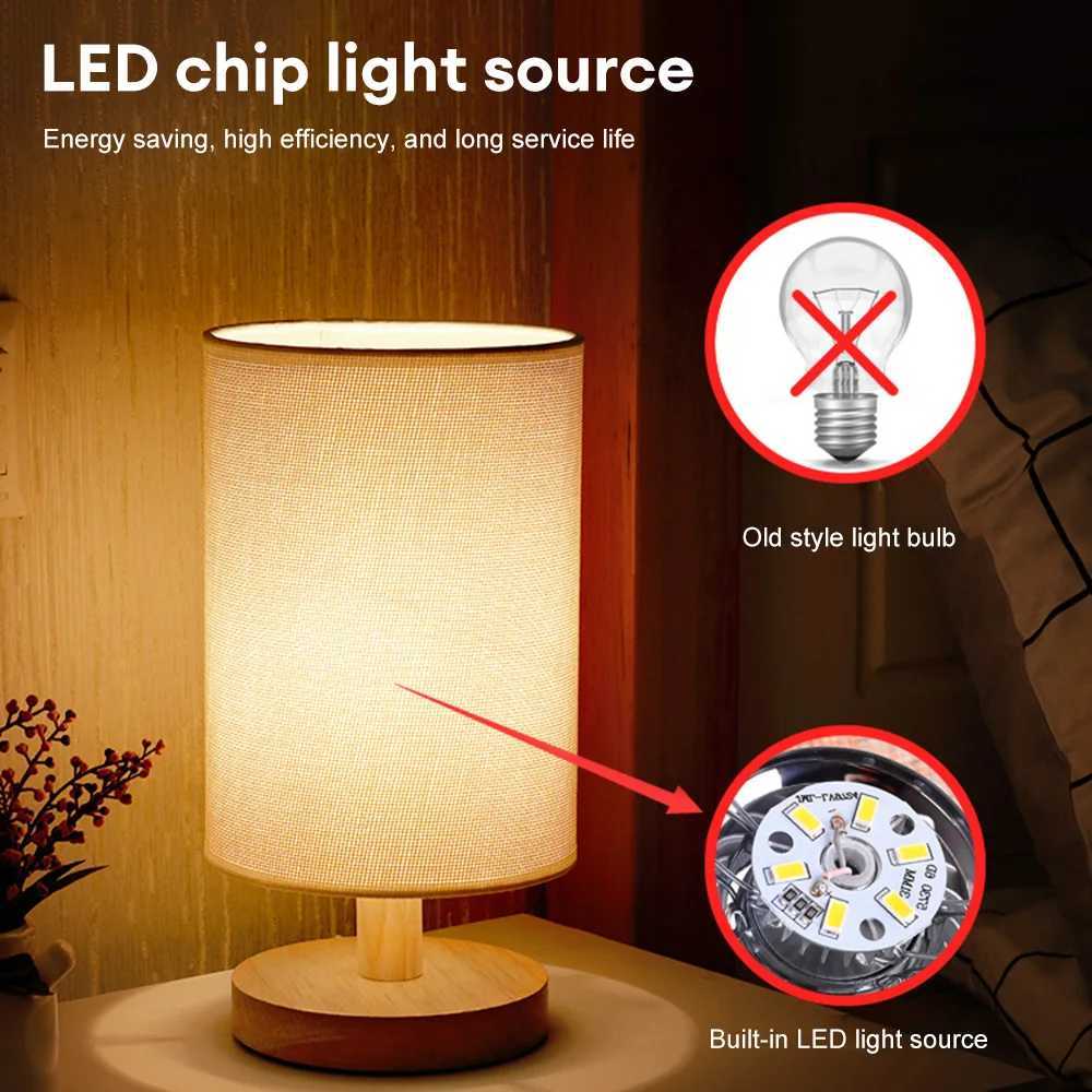 USB Bedside Lamp Night Lights LED Desk Lamp Eye Protection Nightstand Lamp Wooden Table Lamp Night Lamp Home Bedroom Decor XJ250703