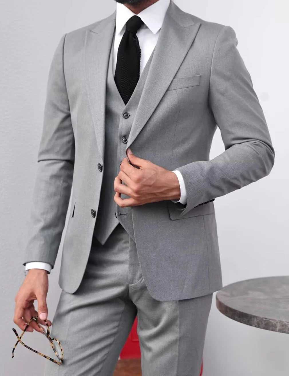 Fashion mens suit 3 piece set mens Jacket pants vest Black Grey Business mens suit wedding suit X250704