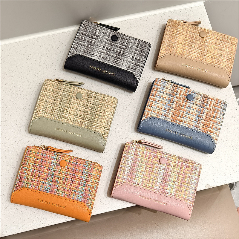 Free Shipping Designer Bag Hot Sale New Woven Women's Wallet Fashion Simple High-end Short PU Card Holder Coin Purse
