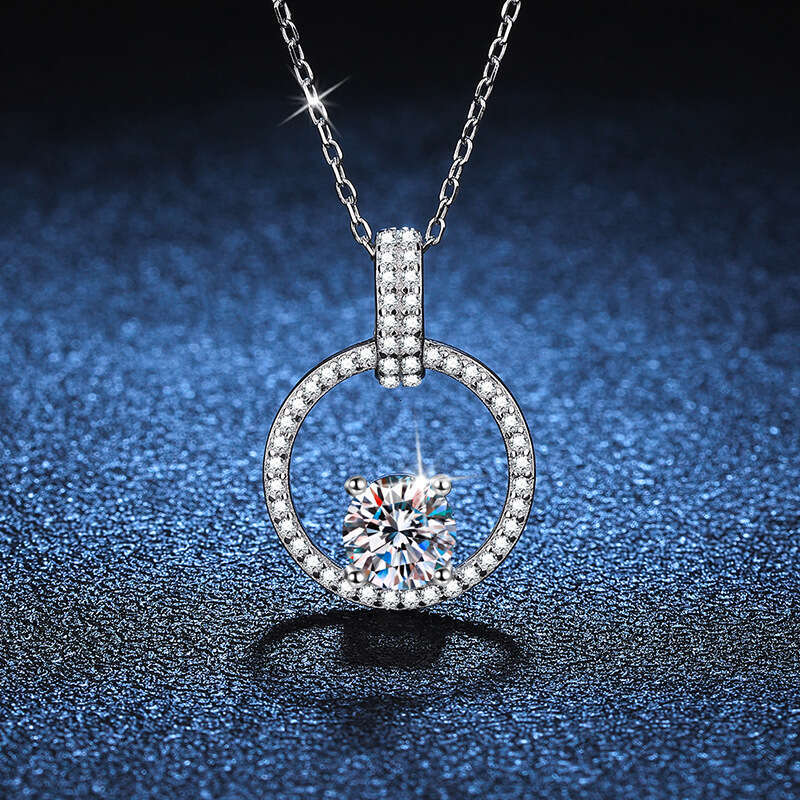S925 Pure S925ier One caratS925 Necklace Padlock Round Pendant Micro Paved Full Dia MoiS925S925anite Clavicle Chain for Women 9e8